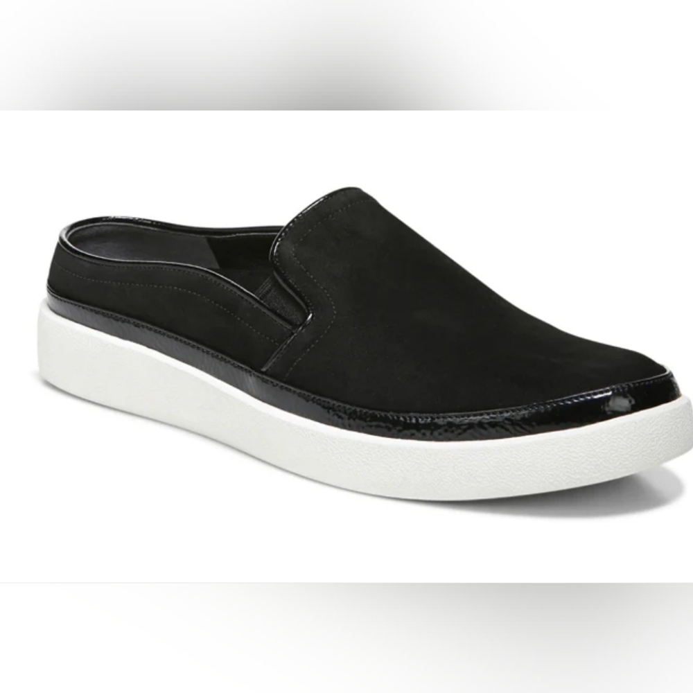 Vionic Black and White Slip-On Loafers with Suede Upper Mule
